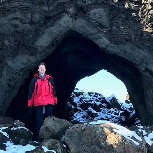 At the Kirkjan cave in Dimmuborgir, Iceland.